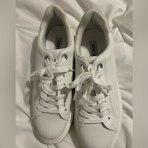 Steve Madden White Low-Top Leather Sneakers - Women's Lace-Up